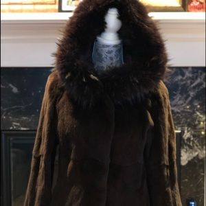 Genuine mink jacket with fox trim